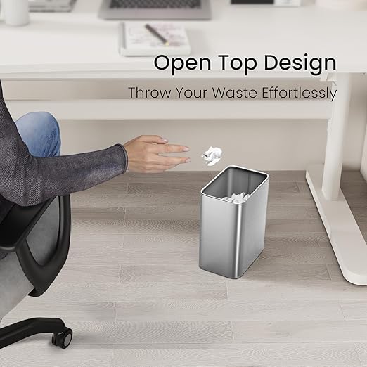 Cesun Small Bathroom Trash Can 2.1 Gallon Wastebasket, Modern Metal Garbage Can Office Waste Basket, Silver Stainless Steel Trash Bin for Bedroom, Home Office, Toilet, rv, Near Desk, Under Sink.