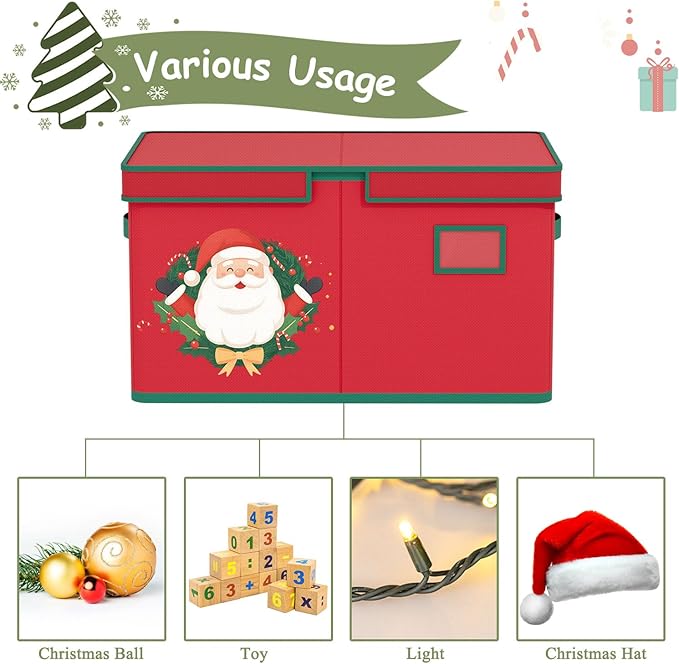 Christmas Ornament Storage Box Red Christmas Decoration Storage Containers 600D Oxford fabric Ornament Organizer Storage Box Fit 96 3 inch Holiday Ornaments Christmas Decor Storage Container