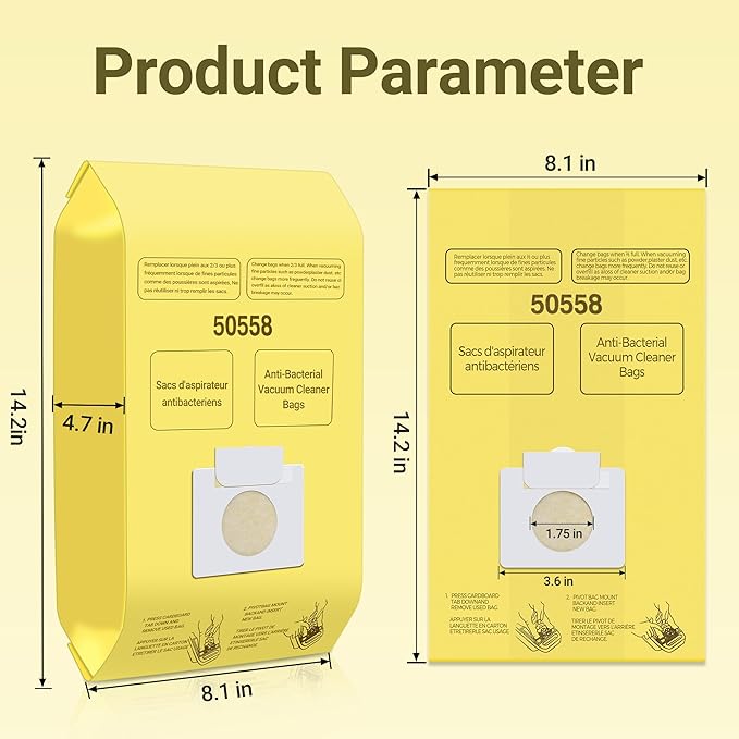 50558 Vacuum Cleaner Bags Replacement for Kenmore Canister Type C/Q 5055, 50555, 50557, 50558 and Pana·sonic Type C-5, C-18, 200 Series, 400 Series, 600 Series, 800 Seires Vacuum - 12 Pack