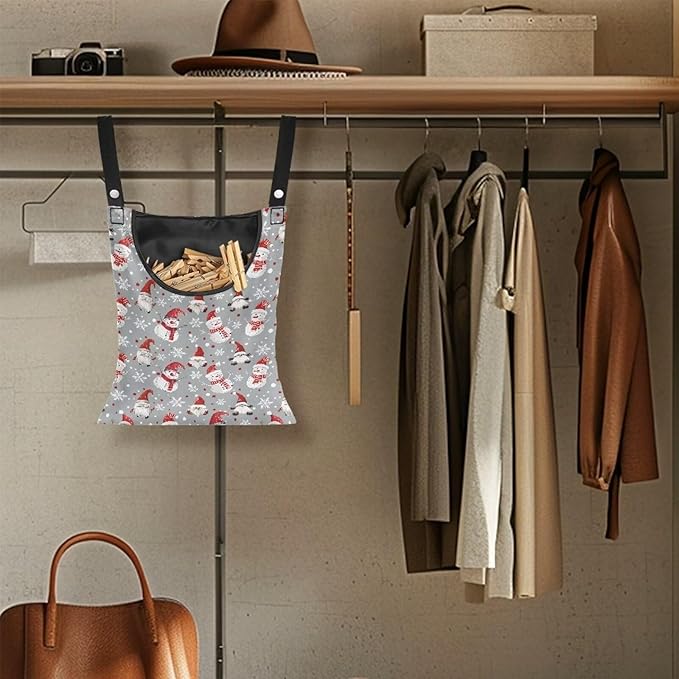 Cute Snowman Large Capacity 14.5 x 12 Inch Clothespin Bag with Hanging Hook Waterproof Clothes Pin Hanging Bag Clothespin Storage Organizer with Large Opening