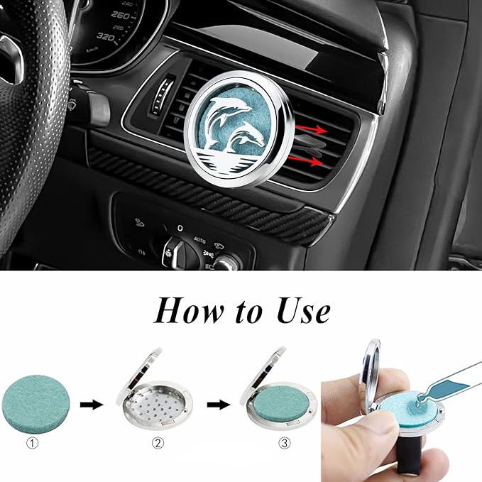 30mm Car Essential Oil Diffuser Vent Clip Air Freshener Vent Clips Aromatherapy with 10 Felt Pads Car Accessories Mother's Day for Women (Dolphin)