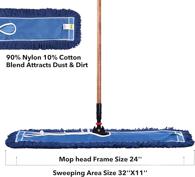 Matthew Cleaning 24'' Industrial Strength Cotton Dust Mop Refill Washable Replacement Heads for Residential & Commercial Use Fit Standard Dust Mop Frames, Hardwood, Laminate, Concrete Floors 6 Pack