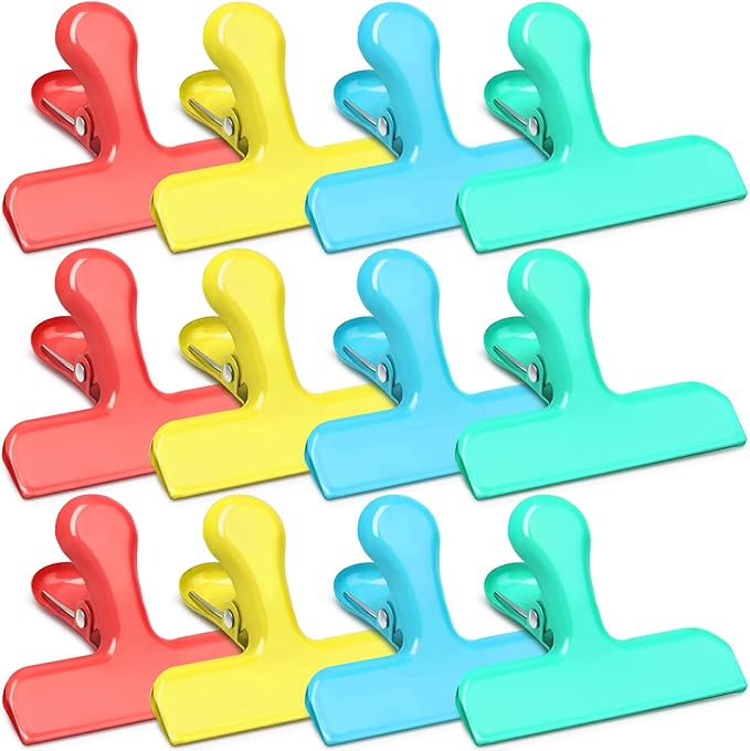 VNDUEEY 12 Pack Stainless Steel Chip Bag Clips, Chip Clips for Food Bags, Heavy Duty Metal Clip for Kitchen and Office to Seal Coffee Bags, Paper Sheets, Air Tight Seal-3 Inches, Multicolor