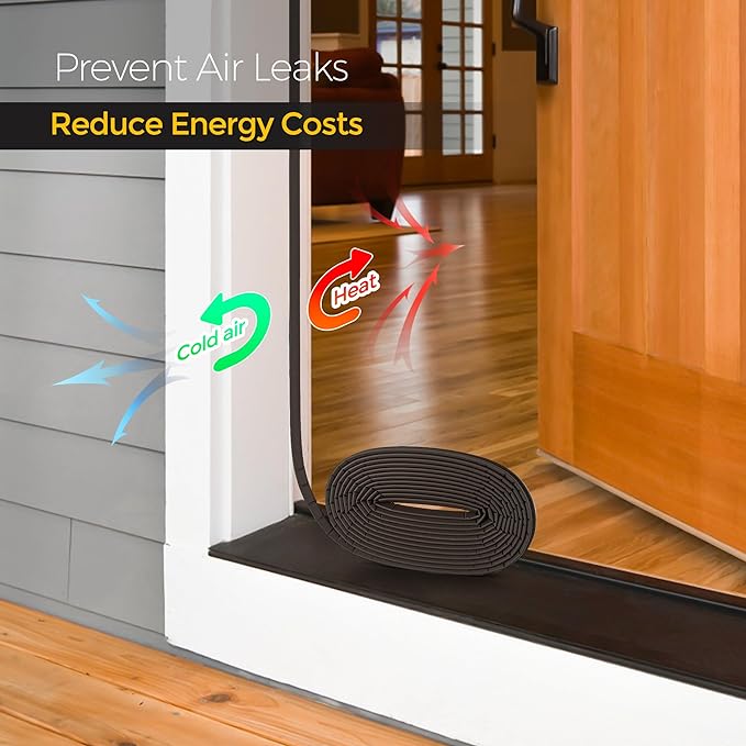Weather Stripping Door Seal Strip - Soundproof Q-Shaped Foam for Exterior Door Frame, Large Gap Seal, Noise Cancelling, Easy to Install (Brown, 60FT)