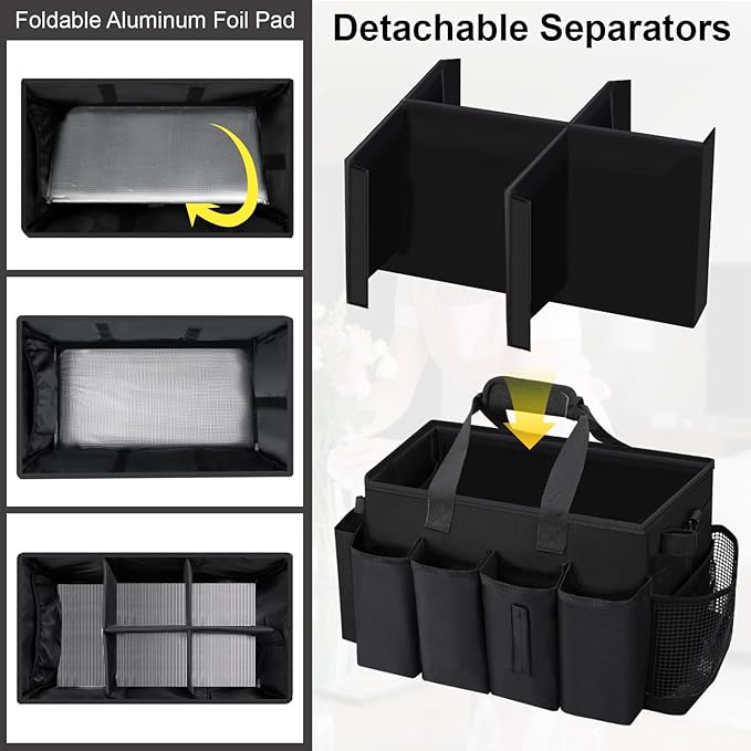 Wearable Large Cleaning Caddy Bag for Housekeeper, Clean Supply Organizer with Adjustable Shoulder, Waist & Handle Straps, Detailing Bag for Kitchen Supplies (Black)