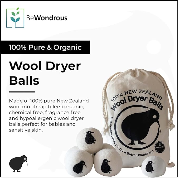 Wool Dryer Balls XL, 100% New Zealand Organic Wool - Reusable Natural Fabric Softener for Laundry, Dryer Sheets Alternative - Prevent Wrinkles and Anti Static (White, 6-Pack)