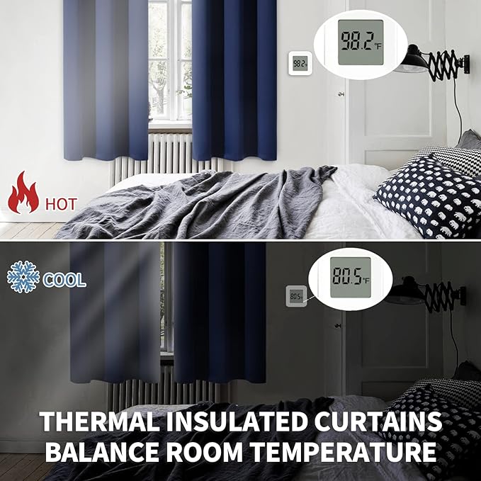 BGment Rod Pocket Blackout Curtains for Short Window - Thermal Insulated 52 Inches Width Room Darkening Curtain Drapes for Bedroom Kitchen, 52 x 45 Inch, 2 Panels, Navy Blue
