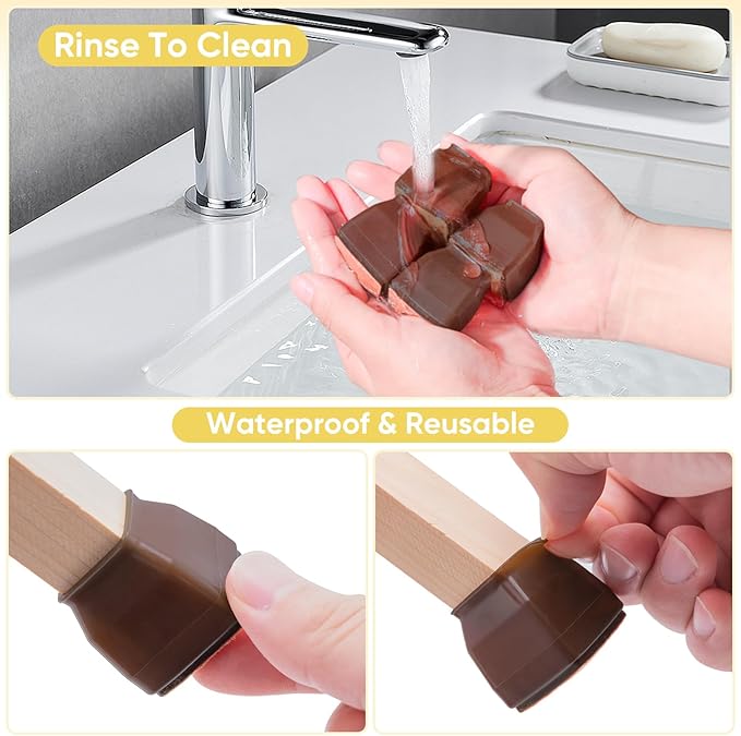 BALEINE 32 Pack Silicone Chair Leg Floor Protectors, Stool Leg Protectors Cap, Non-Slip Chair Leg Caps for Hardwood Floors (Brown & Small (Square), 32 Pack)