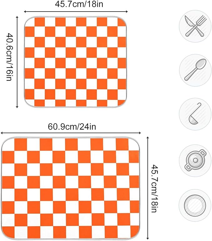 Burnt Orange Chessboard Dish Drying Mat for Kitchen Countertop 18x24 Plaid Checkered Rectangle Large Drying Mat Reusable Quick Dry Dish Sink Absorbent Mats Easy Clean Decorative Home Essentials