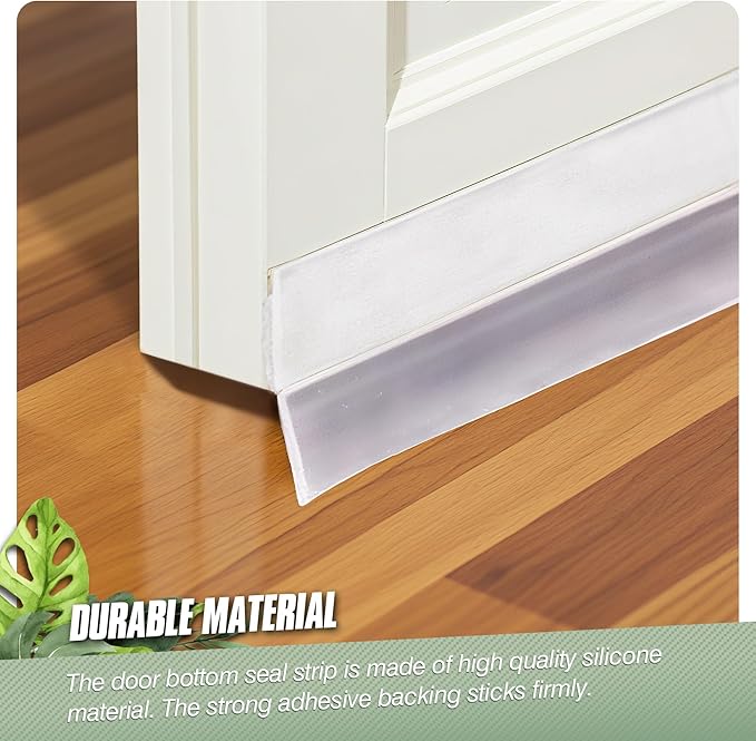 Silicone Weather Stripping Door Seal Strip, 16.4 Feet Self Adhesive Sealing Sticker Sealing Tape for Door Draft Stopper Adhesive for Doors Windows Shower Glass Gaps (Transparent, Width 35mm)
