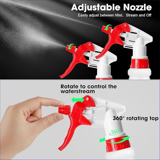 Eccliy 12 Pcs 16 Oz Plastic Spray Bottle, Adjustable Empty Reusable Sprayer for Cleaning, Planting, Water, Bathroom and Kitchen, BBQ, Commercial and Residential(Red, Black,Original)