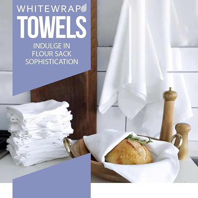 Flour Sack Towels| Tea Towel for Crafts| Kitchen Dish Cotton Blank Towel for Embroidery|Baking Bread Proofing Linen Cover| Thick Absorbent Quick Dry| 2 Pack 18"x28" White
