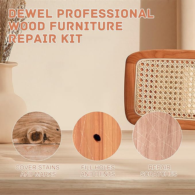 DEWEL Wood Furniture Markers & Filler Sticks Repair Kit, New Improved 18 Colors Touch Up Markers and Wax Sticks - Cover Damaged Wooden Surface and Floor, for Pet Scratches, Stains, Cracks and Dents