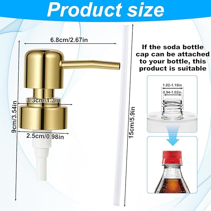 2 Pack Gold Soap Dispenser Pump Replacement Top Dispenser Pumps Refill Dispensers Liquid Hand Soap Dispensers Soaps Pumps Replacement for Lotion Regular Glass Mouth Bottles