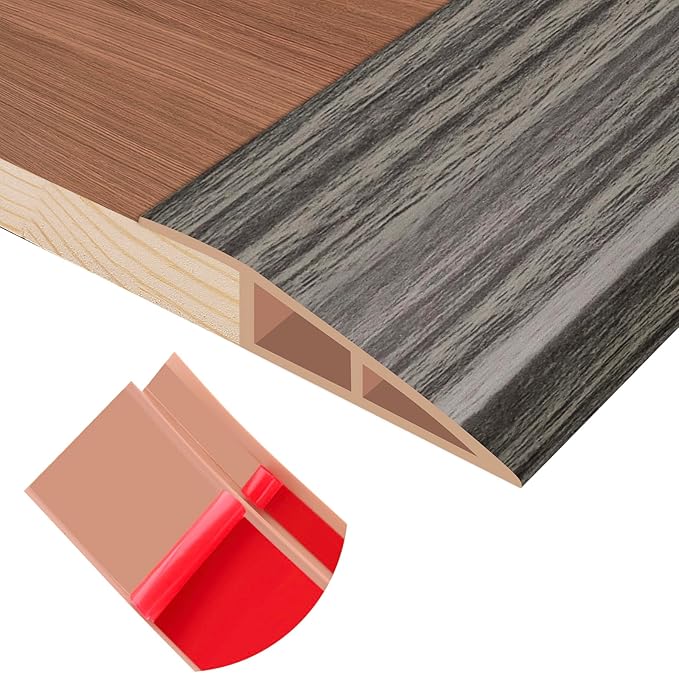 Floor Transition Strip Self Adhesive Vinyl Door Threshold for Doorways Carpet Edging Trim Overlap Edge Reducer for Laminate Floor, Carpet, Tile (Grayish Brown Wood Grain, 1/5" to 2/5", 3.3Ft)
