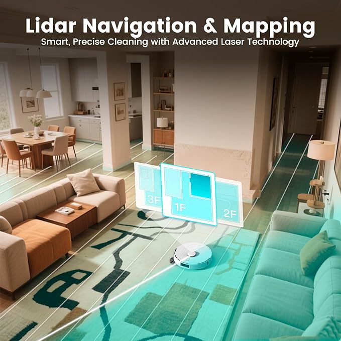 AIRROBO T30+ Robot Vacuum and Mop, Self-Emptying, 6000PA Suction, Proactive Intelligence Avoidance, APP ＆ Voice Control, LiDAR Navigation, Perfect for Pet Hair, Hard Floor,Carpet