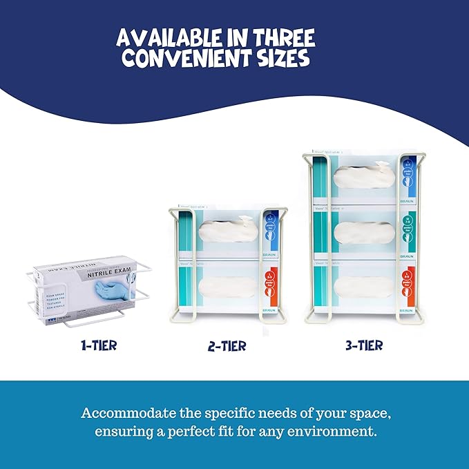Disposable Glove and Facial Tissue Wire Rack, Dispenser, Wall Mount Design With Mounting Accessories Included, White Durable Metal Organizer Glove Dispenser for Home, Lab, Office and Food Service