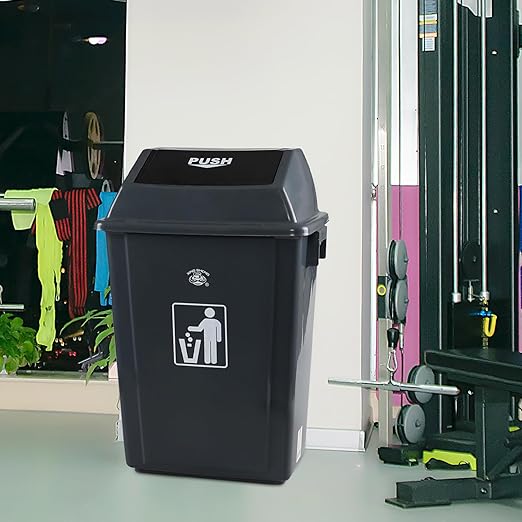4-Pack Rectangular Waste Container with Swing Lid, 15 Gallon Commercial Trash Can, Gray