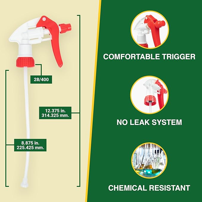 Heluva Green Spray Bottle Nozzle Replacement, Bottle Tops Only - Sprayer Nozzle Triggers for Heavy Duty, Commercial, Home Cleaning Solutions - Fits 8,16,24,32 oz Plastic & Glass Bottles, Red 13 pack