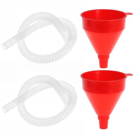 Flexible Fuel Funnel with Long Hose Plastic Small Wide Mouth Filling Funnel Car Funnel for Engine Oil Gas Fuel Gasoline Diesel Water Fluid Liquid Transmission Red (2)