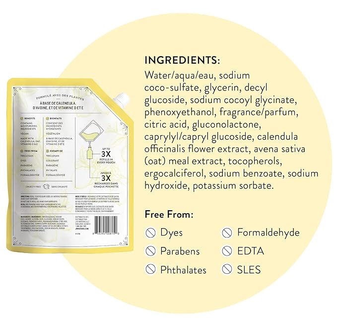 J.R. Watkins Foaming Hand Soap Refills, , Alcohol-Free Hand Wash, Cruelty-Free, , Moisturizing Hand Soap Refill for Bathroom or Kitchen, Lemon 28 fl oz Foam Soap Refill, 6 Pack