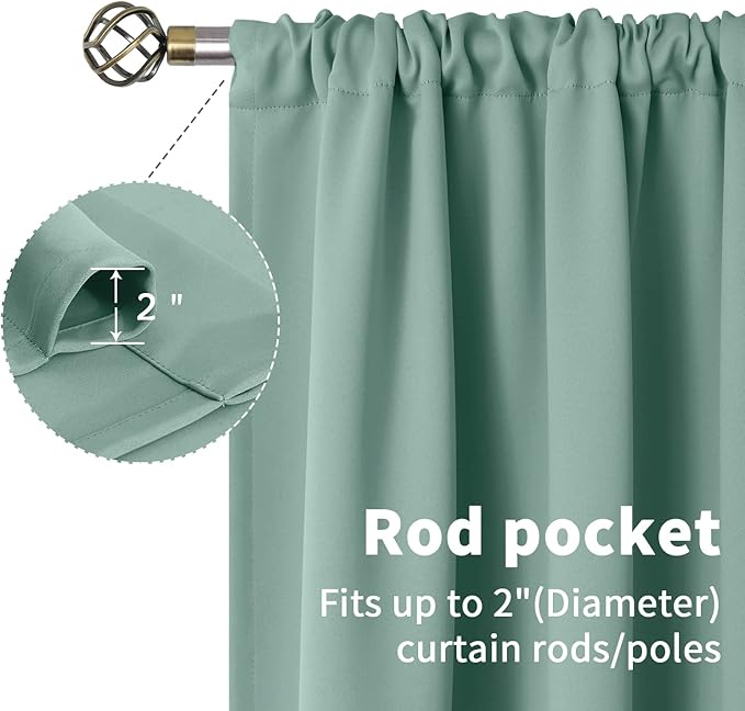 BGment Light Sage Blackout Curtains 84 Inches Long for Living Room - Rod Pocket Thermal Insulated Room Darkening Drapes for Bedroom Dining Privacy, 42 x 84 Inch, 2 Panels