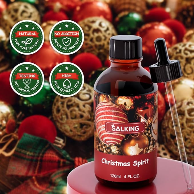 SALKING Christmas Spirit Fragrance Oil, 120ml (4 Fl Oz) Premium Essential Oils for Diffuser, Candle Scents for Candle Making, Soap Making Supplies, Diffuser Oil Scents, Holiday Gifts