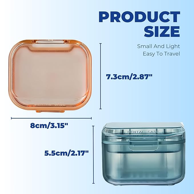 Retainer Case Denture Bath Case,Retainer Cleaner Case with Lid,Denture Cup for Partial Dentures,Mouth Guard&Braces,Denture Soaking Container Case for Travel (Orange)