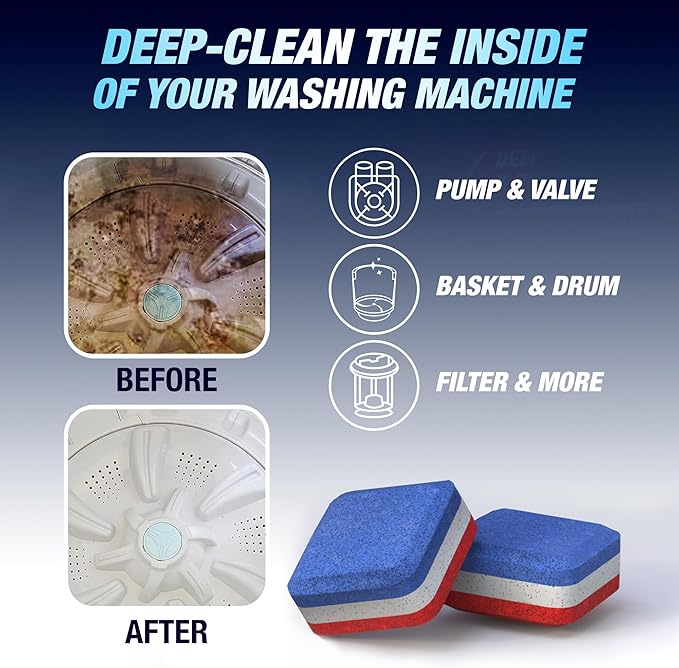 Washing Machine Cleaner Tablets 14 Pack for HE Top Load - Eco Friendly Washer Machine Cleaning Tablets - 3 Layers Septic Safe Wash Machine Full Deodorizer Descaler Protector - 1 Plus Year Supply