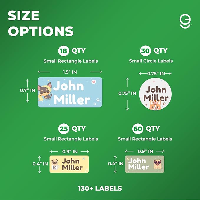 Personalized Name Tag Stickers for Kids (130+ Pack) | Dog Waterproof Labels for School Supplies, Bottles & Lunch Boxes | Custom Vinyl Name Labels for Clothing, Toys & More (G. Dogs)