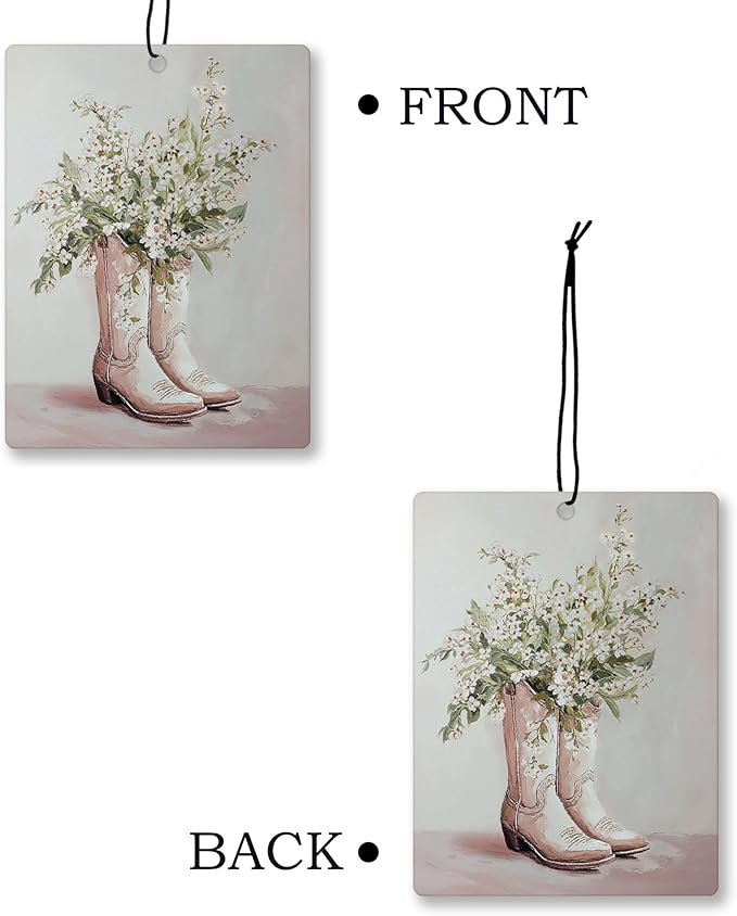 Preppy Western Cowgirl Car Air Freshener 4 Pcs, Pink Bow Floral Cowgirl Hat Boots Hanging Scents Air Freshener for Women Girls Gifts, Cute Scented Car Accessories Decor for Girls Room Nursery