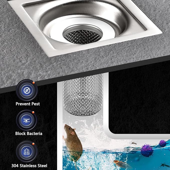Resdenio Bathroom Sink Drain Strainer Stainless Steel, 2 Pack Floor Drain Filter Mesh Basket Filter Hair Trap Anti-Clog Slag Strainer - Large Wide Rim 2.16" Diameter