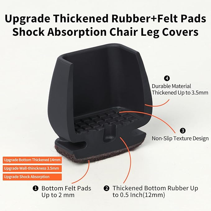 Ezprotekt 24 Pcs Small Square Silicone Chair Leg Floor Protectors for Wood Floors, Felt Furniture Pads Caps, Bar Stool Leg Floor Protectors Covers for Chair Desk Table (Fit 0.5"- 0.8", Black)