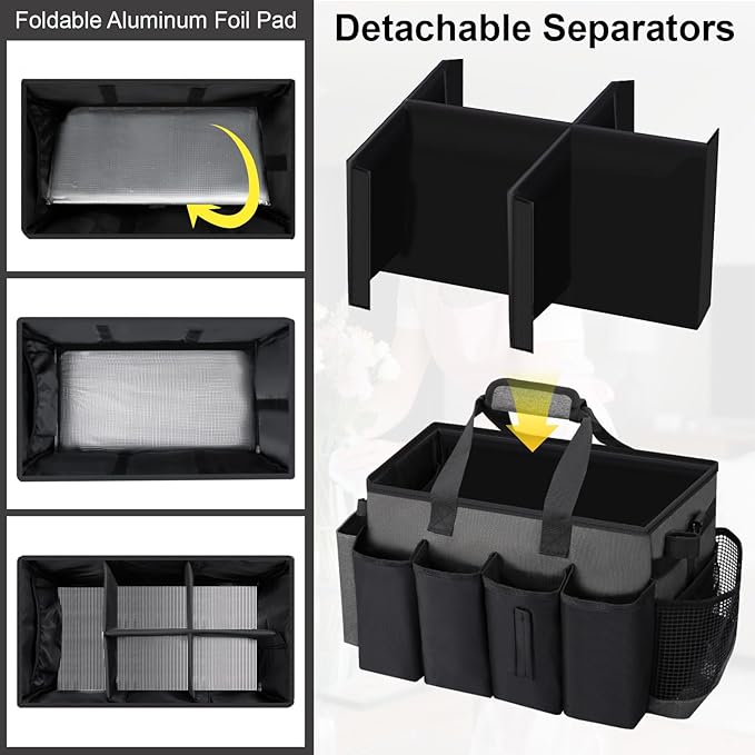 Wearable Large Cleaning Caddy Bag for Housekeeper, Clean Supply Organizer with Adjustable Shoulder, Waist & Handle Straps, Detailing Bag for Kitchen Supplies (Black&Gray)
