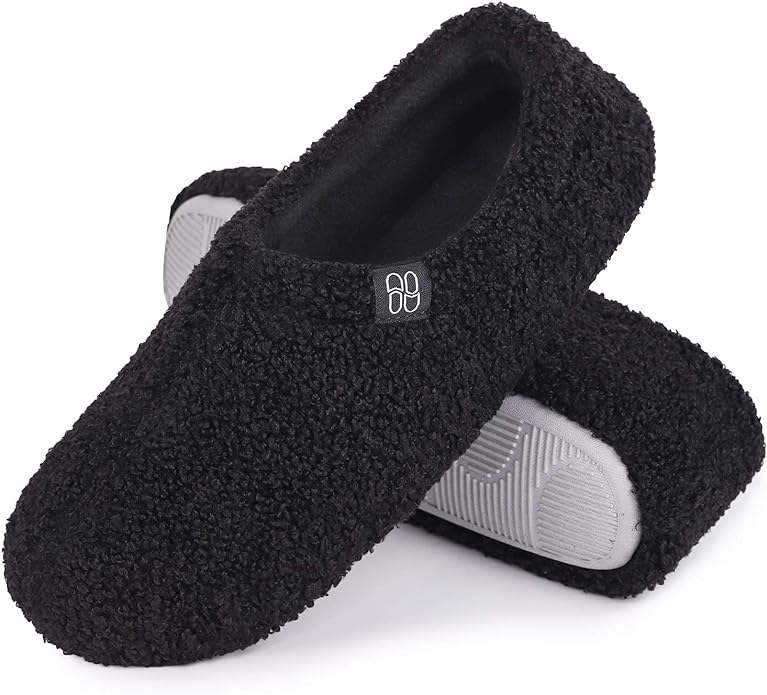 HomeTop Women's Fuzzy Curly Fur Memory Foam Loafer Slippers with Polar Fleece Lining