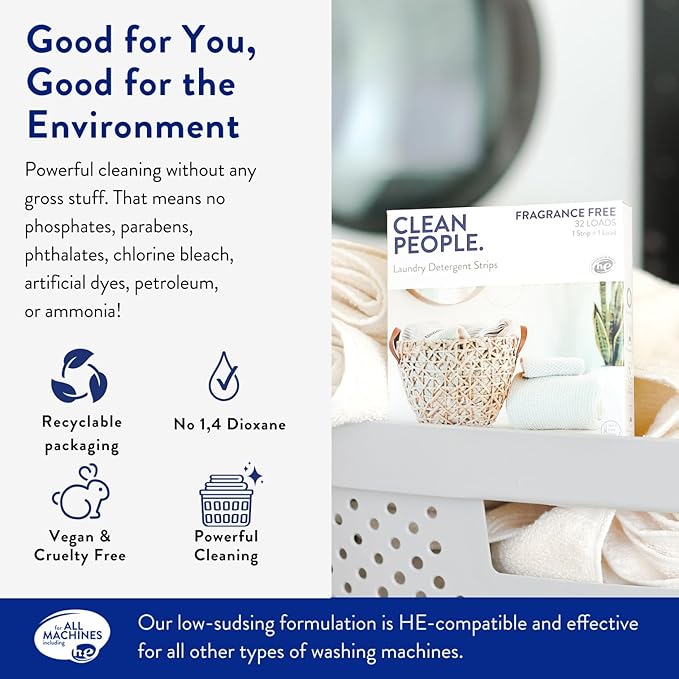 The Clean People Laundry Detergent Sheets - Laundry Soap - Ultra Concentrated, Recyclable Packaging, Stain Fighting - Spring, 32 Pack
