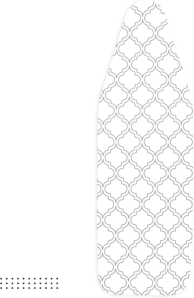 Encasa XO Ironing Board Cover and Pad 42"x14" - Thick 3mm Felt Padding, Drawstring Tightening & Lock, Easy Fit, Scorch & Stain Resistant, Fits Medium Ironing Board - White Tiles