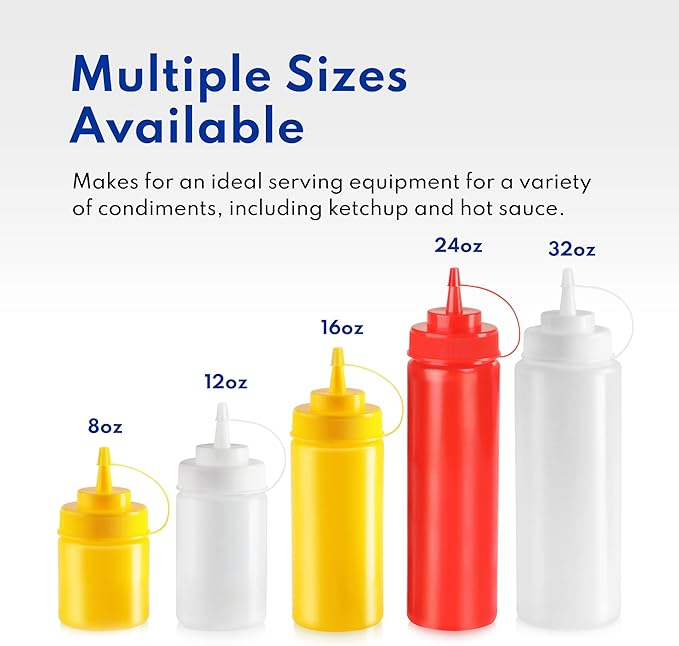 New Star Foodservice 26405 Squeeze Bottles, Plastic, Wide Mouth, 24 oz, Red, Pack of 6