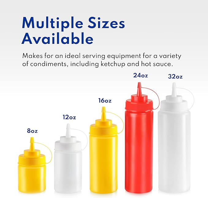 New Star Foodservice 26115 Squeeze Bottles, Plastic, 8 oz, Clear, Pack of 6