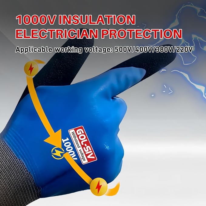 Electrician Gloves 1000V High Voltage,Double Insulated Electrical Gloves For Men,Rubber Safety Work Gloves (Blue,Large)