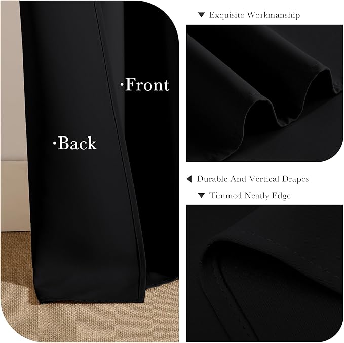 PONY DANCE Black Blackout Curtains for Bedroom 63 Inch Length 2 Panels Set, Thermal Insulated Energy Saving Grommet Top Window Treatment Drapes for Living Room, W34 x L63 Inch