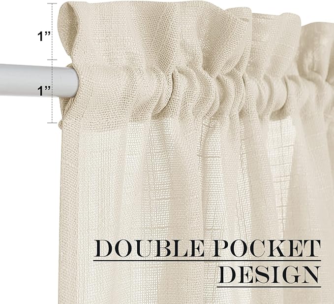 NICETOWN Sheer Door Curtain for Window, Farmhouse French Door Curtain for Front Back Kitchen, Light Flitering Sidelight Curtains Blind for Small Window, 1 Panel, 26" W x 50" L, Beige