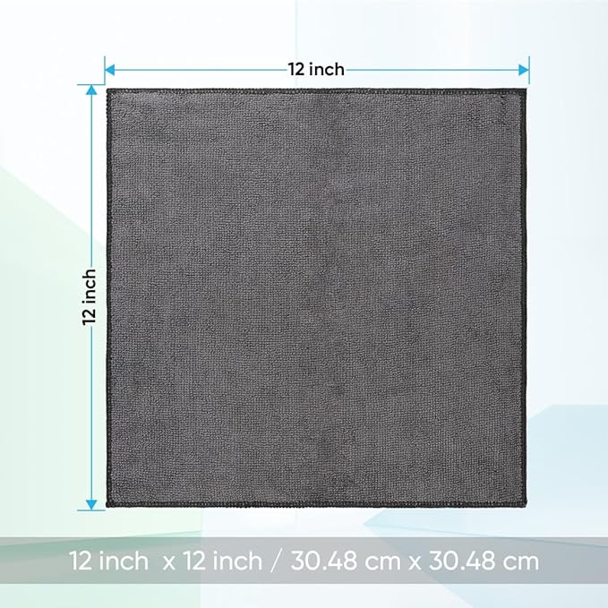 HOMEXCEL Microfiber Washcloths 12 Pack, Highly Absorbent and Soft Face Towel, Multi-Purpose Grey Wash Cloths for Bathroom, Hotel, Spa, Gym, and Kitchen, 12x12 Inch