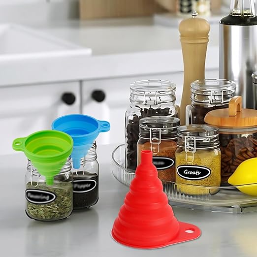 Kitchen Funnel Set of 6, Food Grade Foldable Small and Large Funnel Colorful Silicone Collapsible Funnels Flexible Funnels for Kitchen Use Filling Bottles Liquid Transfer Kitchen Gadgets Accessories