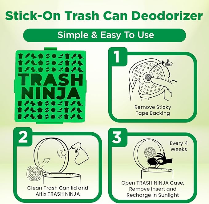 Trash Ninja Trash Can Deodorizer and Odor Eliminator (2 Pack) for Indoor Trash Cans Up to 10 Gallons, Made with Natural Activated Carbon - Lasts Up to 3 Months - Garbage Can Deodorizer to Control Odor