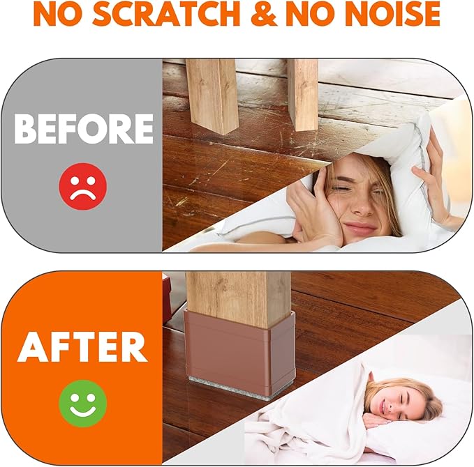 Rectangle Chair Leg Protectors for Hardwood Floors,16 PCS Silicone Covers to Protect Wood Tile Floors Felt Pads Furniture Leg Caps Reduce Noise. Easy to Move.(Brown,1 x 3 Inch,Rectangle)