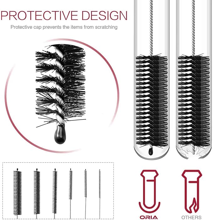 Long Straw Brush, Nylon Pipe Tube Cleaner 8.2-ihch 10 Different Diameters Set of 10