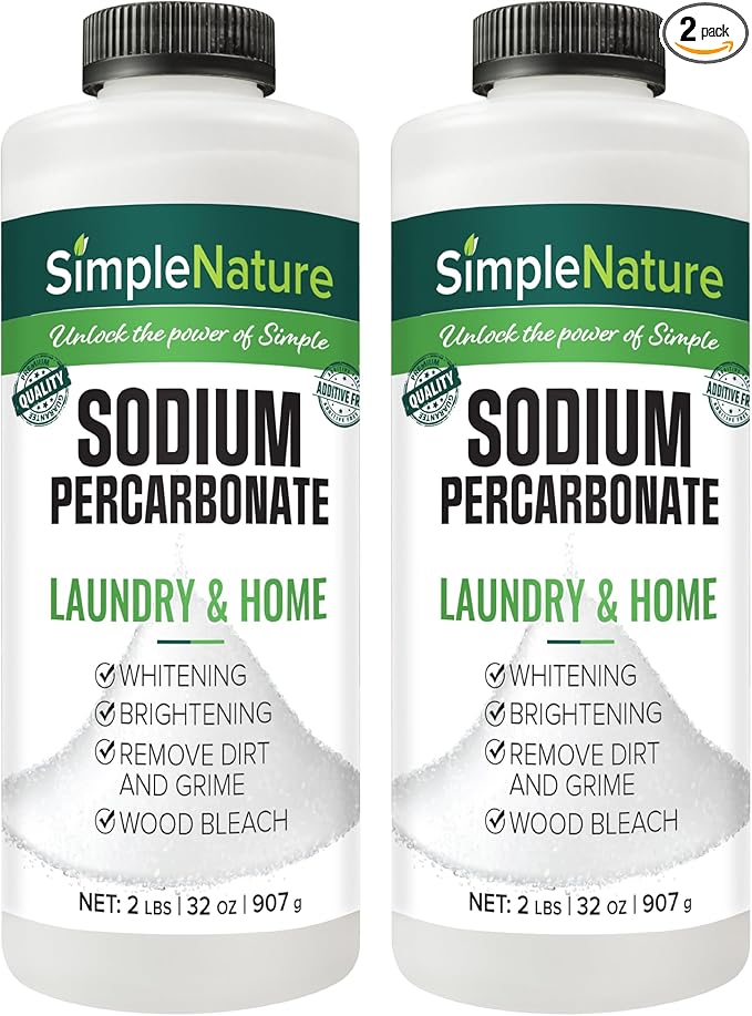 Sodium Percarbonate (4 lbs total, 2 pack of 2 lbs) - Versatile Biodegradable Scent-Free Cleaner for Home, Laundry, and Decking - Pure Oxygen Bleach - Convenient Container with Scoop