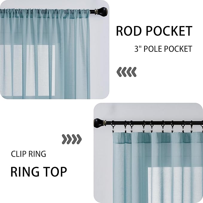 Tollpiz Sheer Door Curtains Closet Linen Textured Curtain Sheers Doorway Light Filtering Voile French Door Rod Pocket Curtains Patio Door, 54 x 63 inches Long, Dusty Blue, Set of 1 Panel