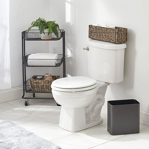 mDesign Small Metal 2.4 Gallon/9 Liter Trash Can Wastebasket Garbage Bin for Bathroom, Slim Rubbish Waste Bin Trashcans for Master/Guest Bath, Mirri Collection, Graphite Gray